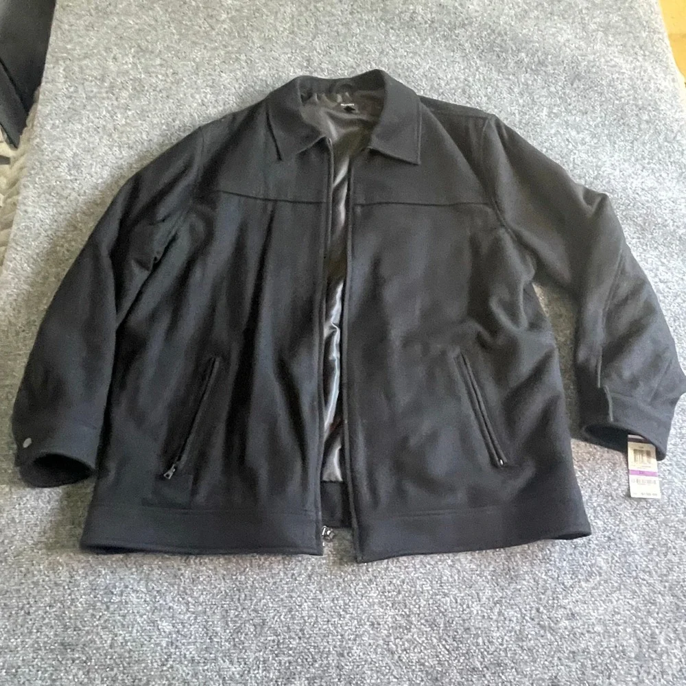 Alfani Mens XXL‎ Black Wool Blend Full Zip Harrington Jacket Coat New NWT